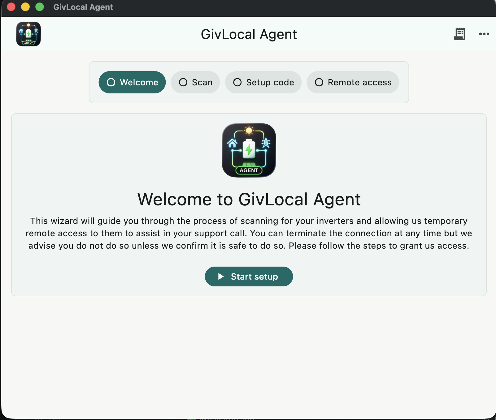 GivLocal Agent setup wizard on desktop